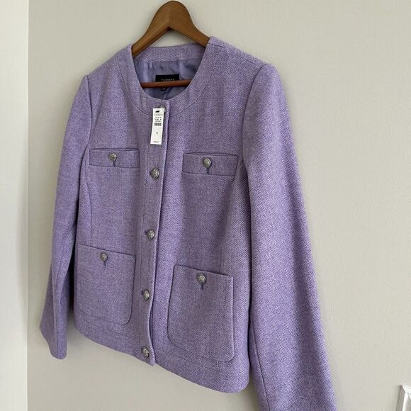 New Talbots Lilac Herringbone Shetland Jacket 12 Collarless Wool Blend tweed - Picture 7 of 13